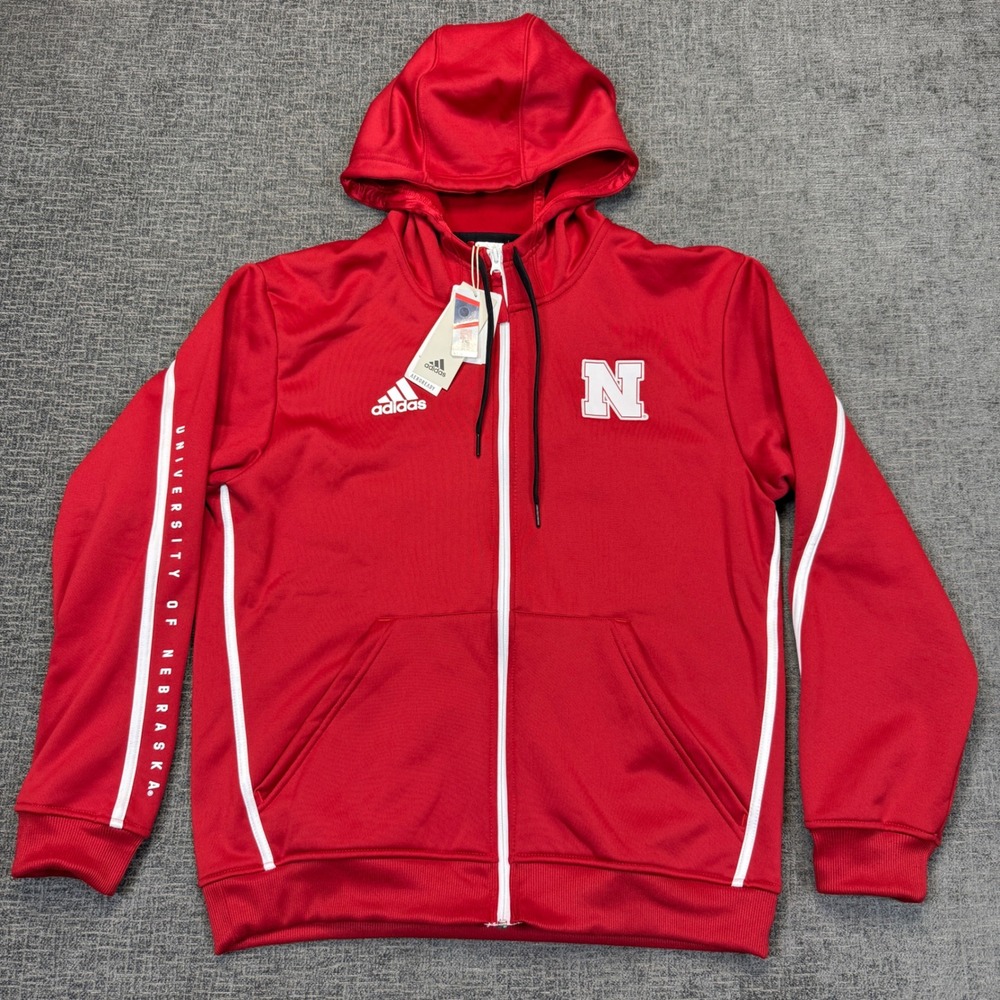 Adidas Nebraska Cornhuskers Full Zip Hoodie Mens Medium Red Sweatshirt NWT - Picture 2 of 10